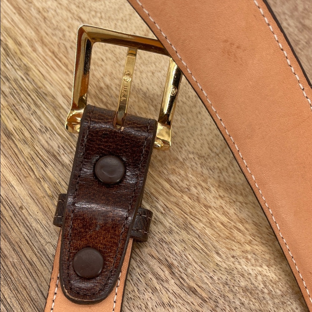 Lucchese Dark Brown Leather Belt with Gold Buckle Men Size 38 - Picture 6 of 8